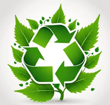 Recycling symbol with green leaves. Vector illustration.Ecology design over white background. Recycling concept and green leaves, vector illustration. Globe and ecology concept.