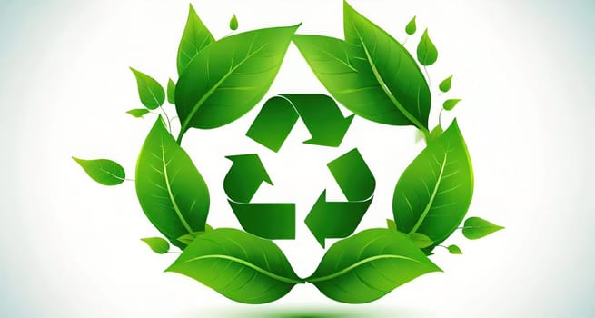 Recycling symbol with green leaves. Vector illustration.Ecology design over white background. Recycling concept and green leaves, vector illustration. Globe and ecology concept.