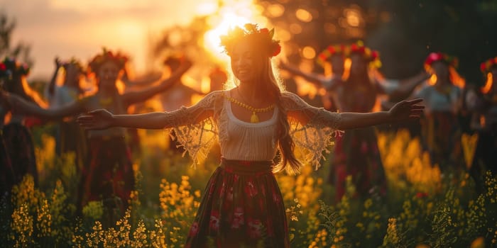 Celebrating the summer solstice on the shore of the Gulf of Riga. Latvia.