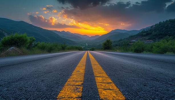 The prospect of a road stretching into the distance, against the background of nature. High quality photo