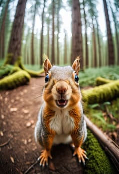 Close-up Animal in forest take selfie. interaction between wildlife and modern photography trends