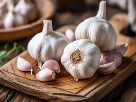 Organic garlic unpeeled ready to be used for cooking in the kitchen.