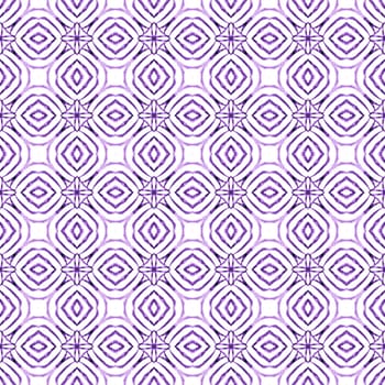 Watercolor ikat repeating tile border. Purple fetching boho chic summer design. Textile ready modern print, swimwear fabric, wallpaper, wrapping. Ikat repeating swimwear design.