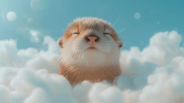 A close up of a small animal in the clouds