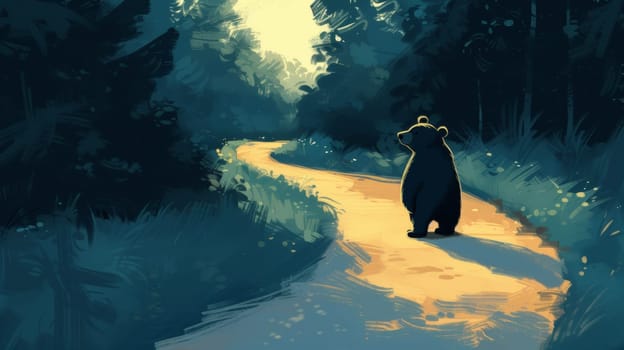 A bear walking down a path in the woods