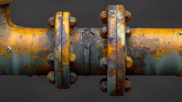 A close up of a rusty pipe with some holes in it