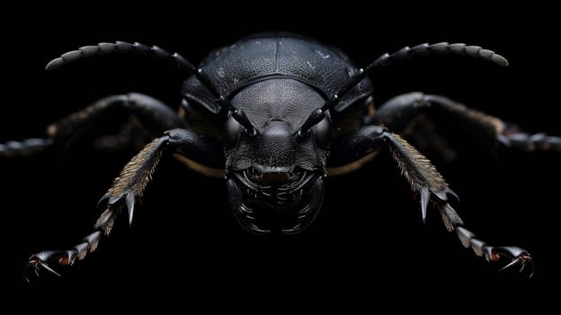 A close up of a bug with long legs and black wings