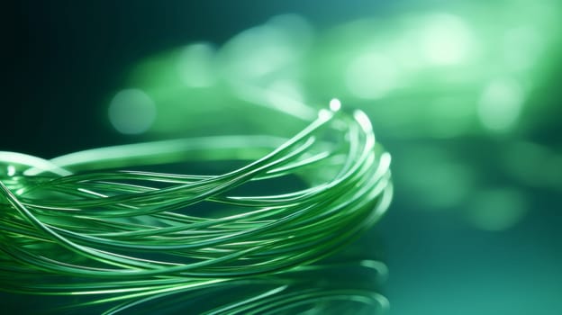 A close up of a green wire with some other wires