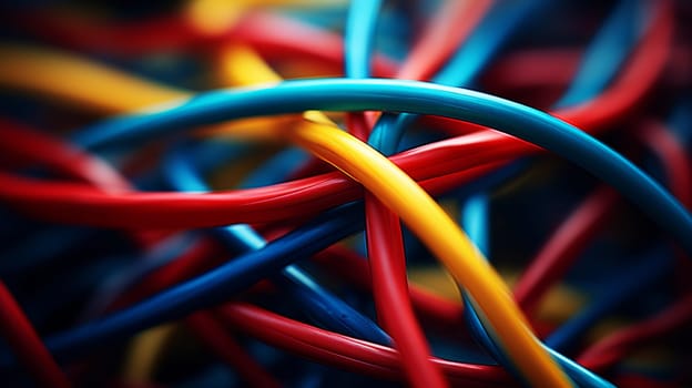 A close up of a bunch of colored wires that are tangled together