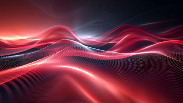 A red and black abstract background with waves of light