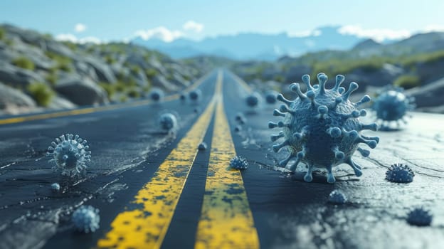 A road with a bunch of viruses on it