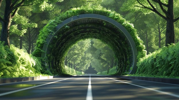 A tunnel with trees and bushes on both sides of it