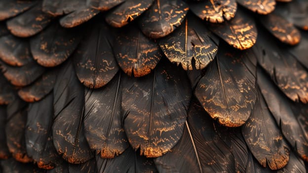 A close up of a large pile of feathers with some brown spots