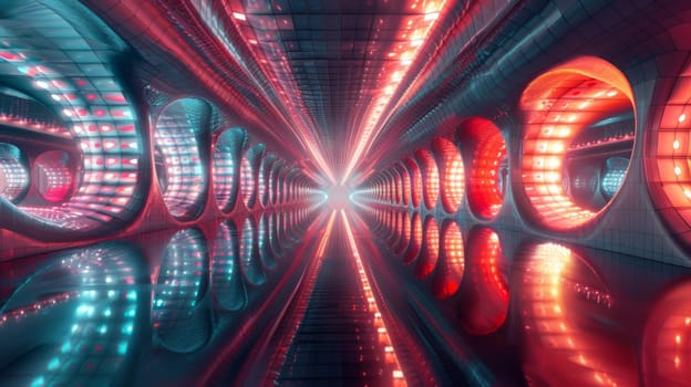 A tunnel with lights and neon colors in it