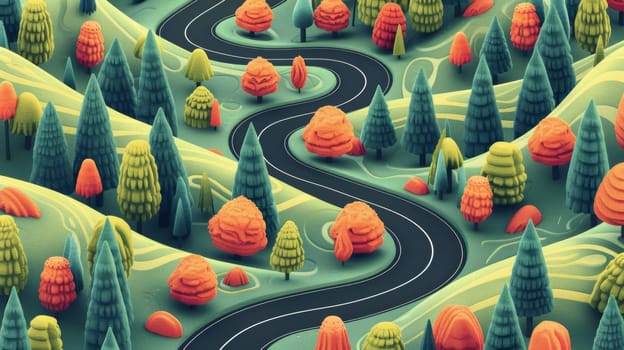 A 3d illustration of a winding road through the forest