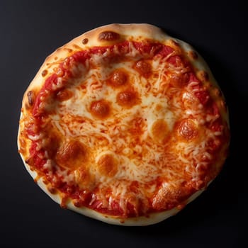 Cheese pizza with golden crust on a dark background