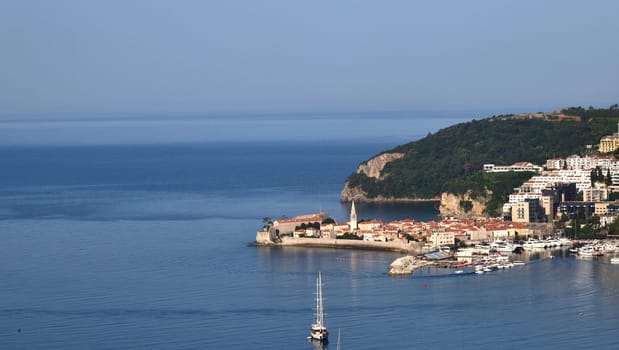 View of the old Budva city from above, Montenegro