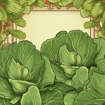 Illustration of lush green cabbages in a verdant garden.
