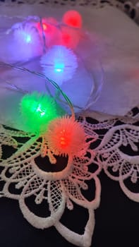 green light red color, light bulbs garlands, holiday objects. High quality photo