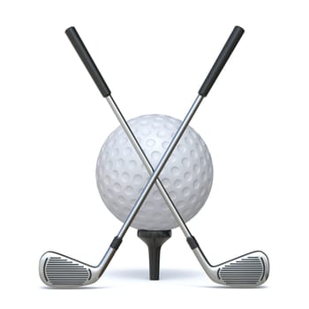 Golf clubs and golf ball 3D rendering illustration isolated on white background