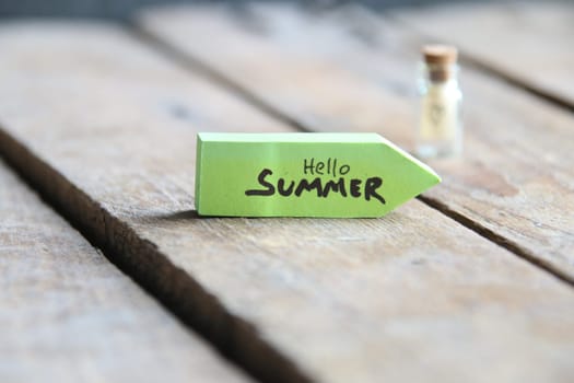 Handwritten text hello Summer travel creative concept.