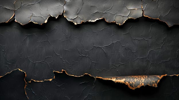 Textured Black Surface with Golden Cracks, copy space