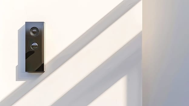 Modern Intercom System on White Wall with Shadows, copy space