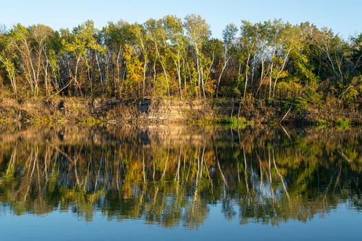 reflection of autumn trees in the water. photo