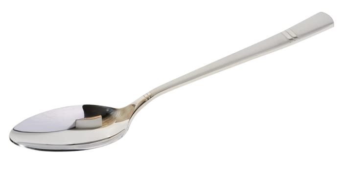 New steel dinner spoon on isolated background, top view