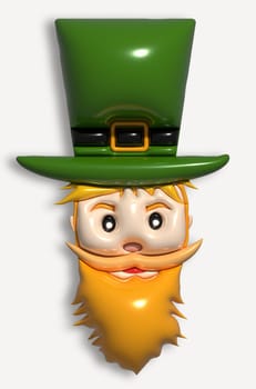 A character with a green hat and an orange beard on a white background, St. Patrick's Day. 3D rendering illustration