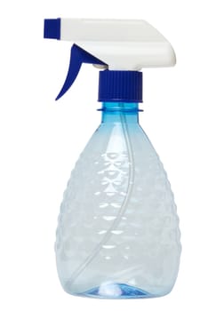 Empty plastic spray bottle on isolated background, close up