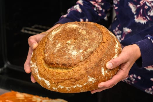 appetizing homemade whole grain bread in the hands of a woman 8