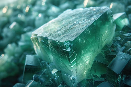 A green piece of glass rests on a collection of rocks in this simple yet intriguing scene.