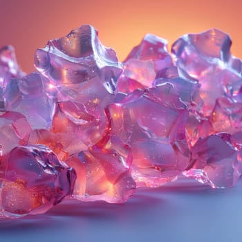 A collection of pink crystals stacked on a table.