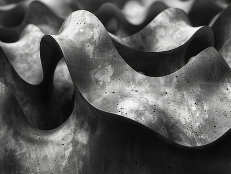 Close-up of a black and white wavy metal surface, showcasing intricate patterns and textures.