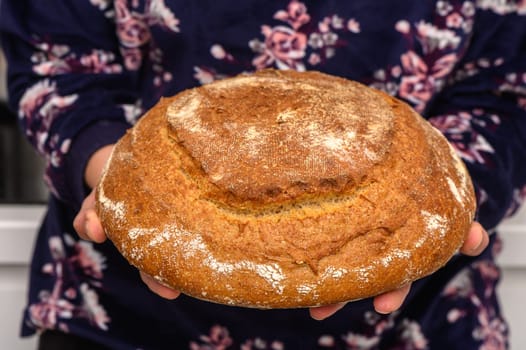 appetizing homemade whole grain bread in the hands of a woman 3