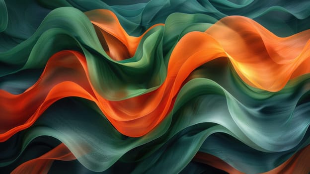 A detailed hyper-realistic painting portraying a wave in vibrant shades of orange and green.