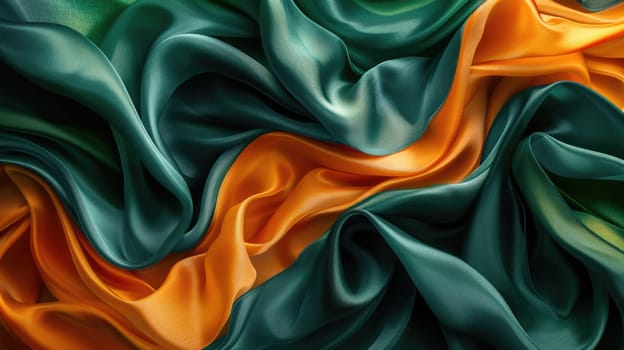 An abstract painting showcasing vibrant hues of green, orange, and yellow in a dynamic composition.