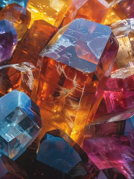 A detailed view of a variety of colorful crystals showcasing different shapes and sizes.