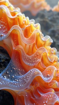 Detailed view of a sea anemone with water droplets on its tentacles, captured up close.