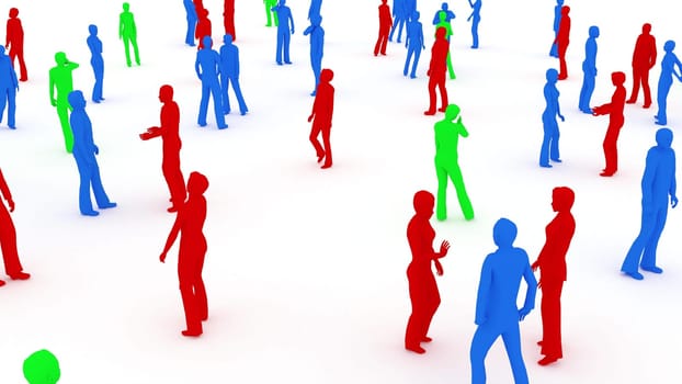 People color Silhouette crowd man and woman stand on white surface 3d render