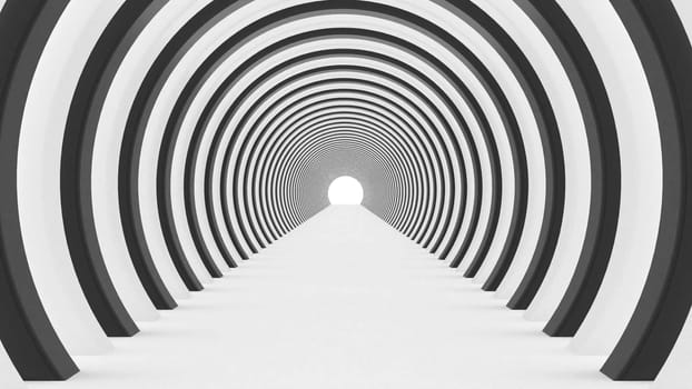 Tunnel white black circle move forward and backward 3d render