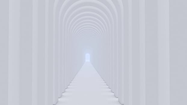 Grey tunnel arcs blue fog 3d render