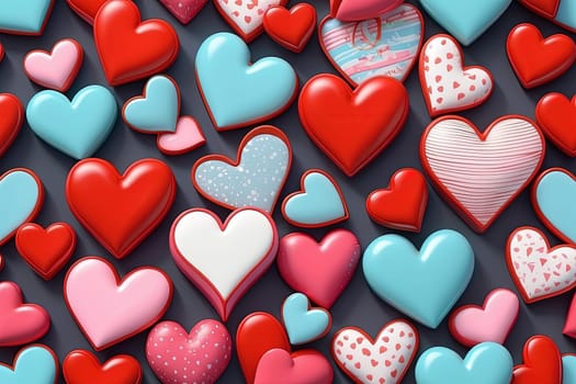 3d colorful decorative hearts collection background. AI Generated.