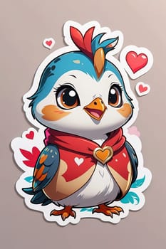 Vector illustration of Cute cartoon chicken in love. Duck sticker for your design. AI Generated.