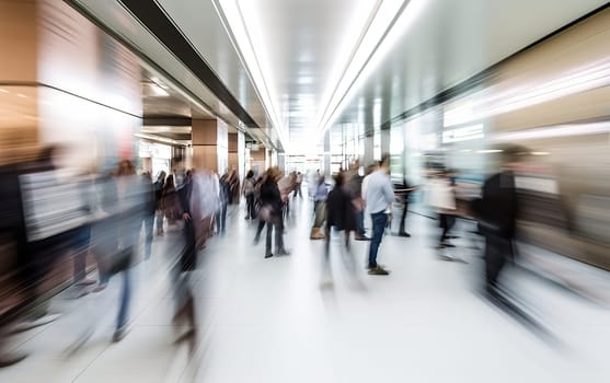 Abstract blurred background of bright color business people walking on sidewalk at business center in the city