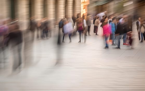 Abstract blurred background of bright color business people walking on sidewalk at business center in the city