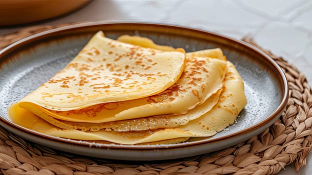 A portion of crepes is on a plate. Maslenitsa. Delicious and healthy food. AI generated.