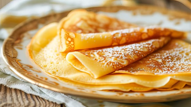 A portion of crepes is on a plate. Maslenitsa. Delicious and healthy food. AI generated.