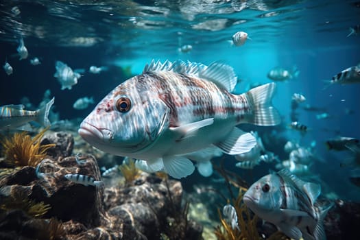 Photo of exotic fish swimming in an aquarium.